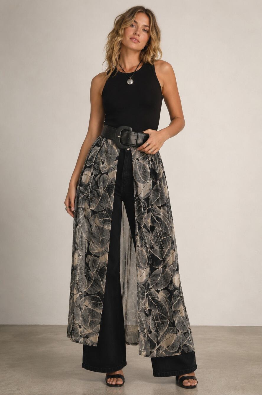 Vintage 90s Carmen Marc Valvo Silk Overlay Skirt Sheer Belted Resort Layer Sz 4